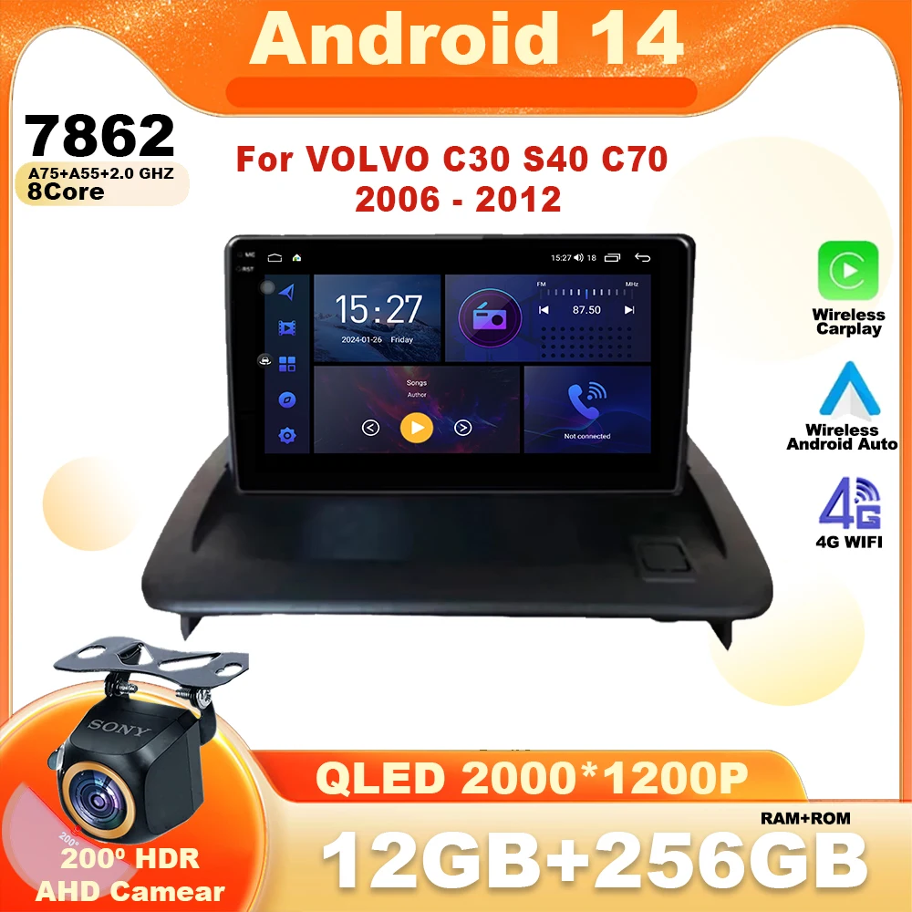 

Android 14 Car Radio For VOLVO C30 S40 C70 2006 - 2012 Multimedia Video Player Navigation Carplay GPS 5G WIFI wireless Head Unit