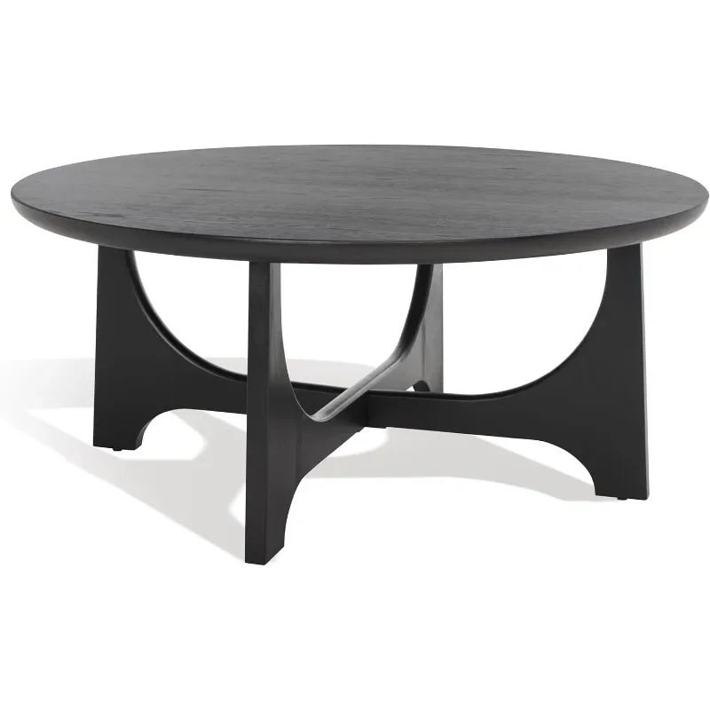 Mesa de centro redonda negra contemporánea, hecha de una mezcla de madera duradera