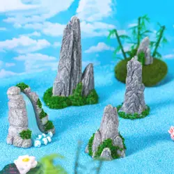 Decorative Mini Rockery Ornament Resin Figurines Miniatures Waterfall Rocks Simulation Mini Mountain Statue Fish Tank DIY