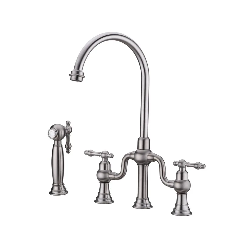 حوض تحت الطاولة، ثلاثة فتحات، ساخن وبارد، صنبور، مقبض مزدوج، مع مسدس رش