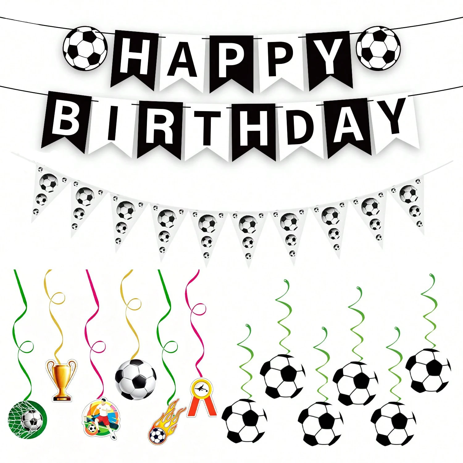1 Set Fußball-Geburtstagsparty-Dekorationen - Fußballbanner, Wimpelkette & Girlanden für Jungen-Sportpartys – Detail 7