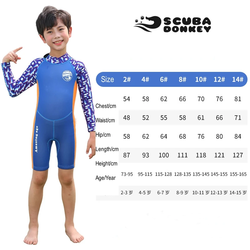 

2.5MM Kids Neoprene Long Sleeve Water Sports Spearfishing Knee Length Swim WetSuit Scuba Keep Warm Kayaking Drift Diving Suit