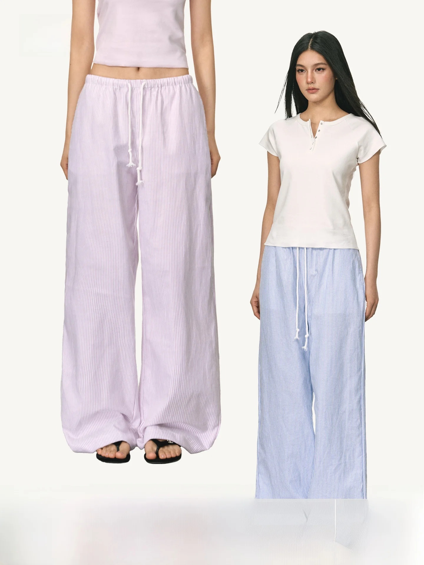 

Женские повседневные брюки Anna Aneae с эластичным поясом, свободные, тонкие, летние, широкие, длинные, с вертикальными полосками, удобные, свободного кроя