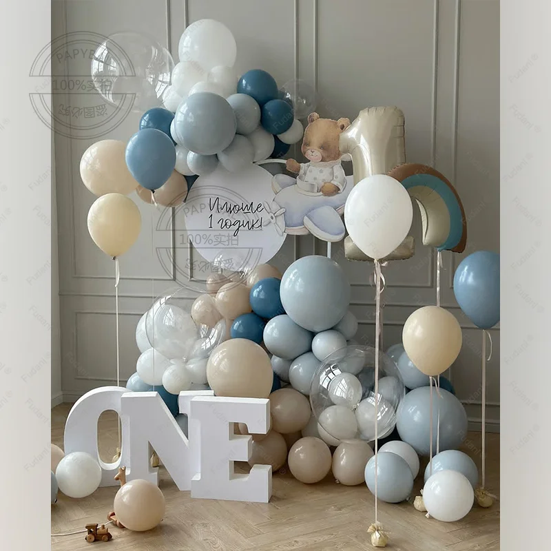 67PCS Blue Latex Balloon Garland Arch Kit Wedding Birthday Decoration 1st One Year Boy or Girl Baby Shower Gender Reveal Supplie