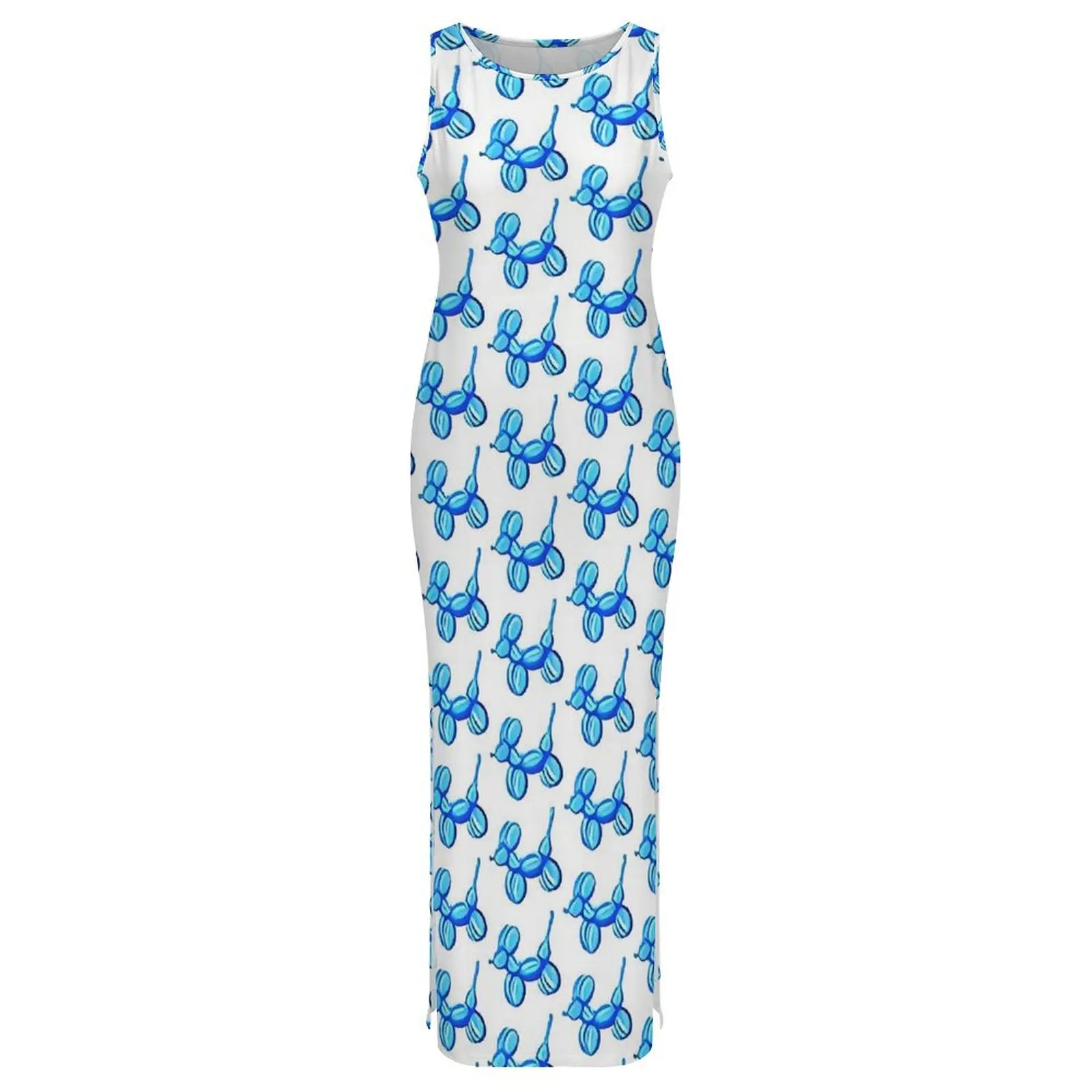Ballon-Hunde-Kleid, ärmellos, Tierblau, Y2K, modische Maxikleider, niedliches, figurbetontes Kleid für Damen, grafisches Oversize-Kleid