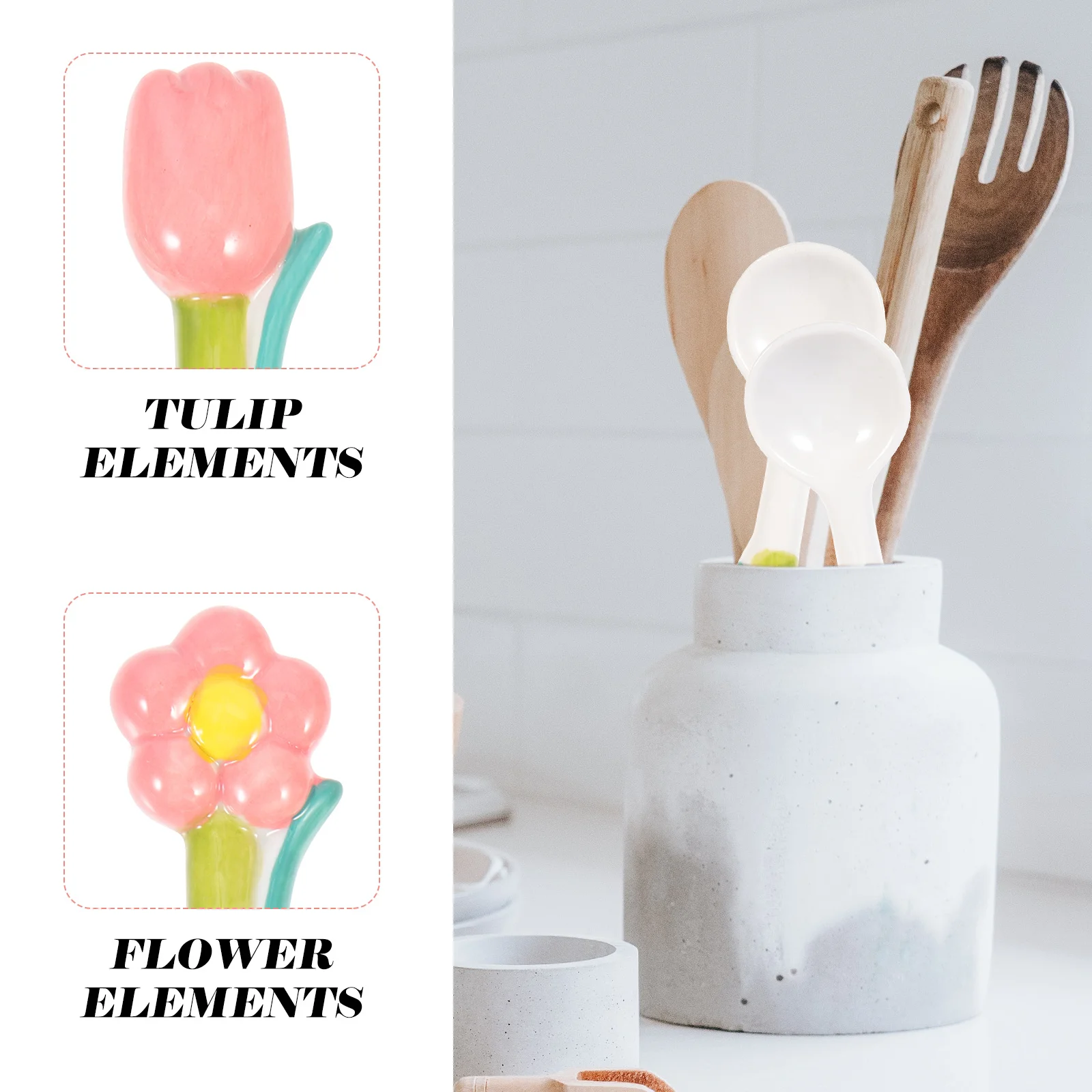 

2Pcs Lovely Porcelain Spoons Tulip Shaped Long Handle Smooth Grip Mix Coffee Juice Compact Coffee Spoon