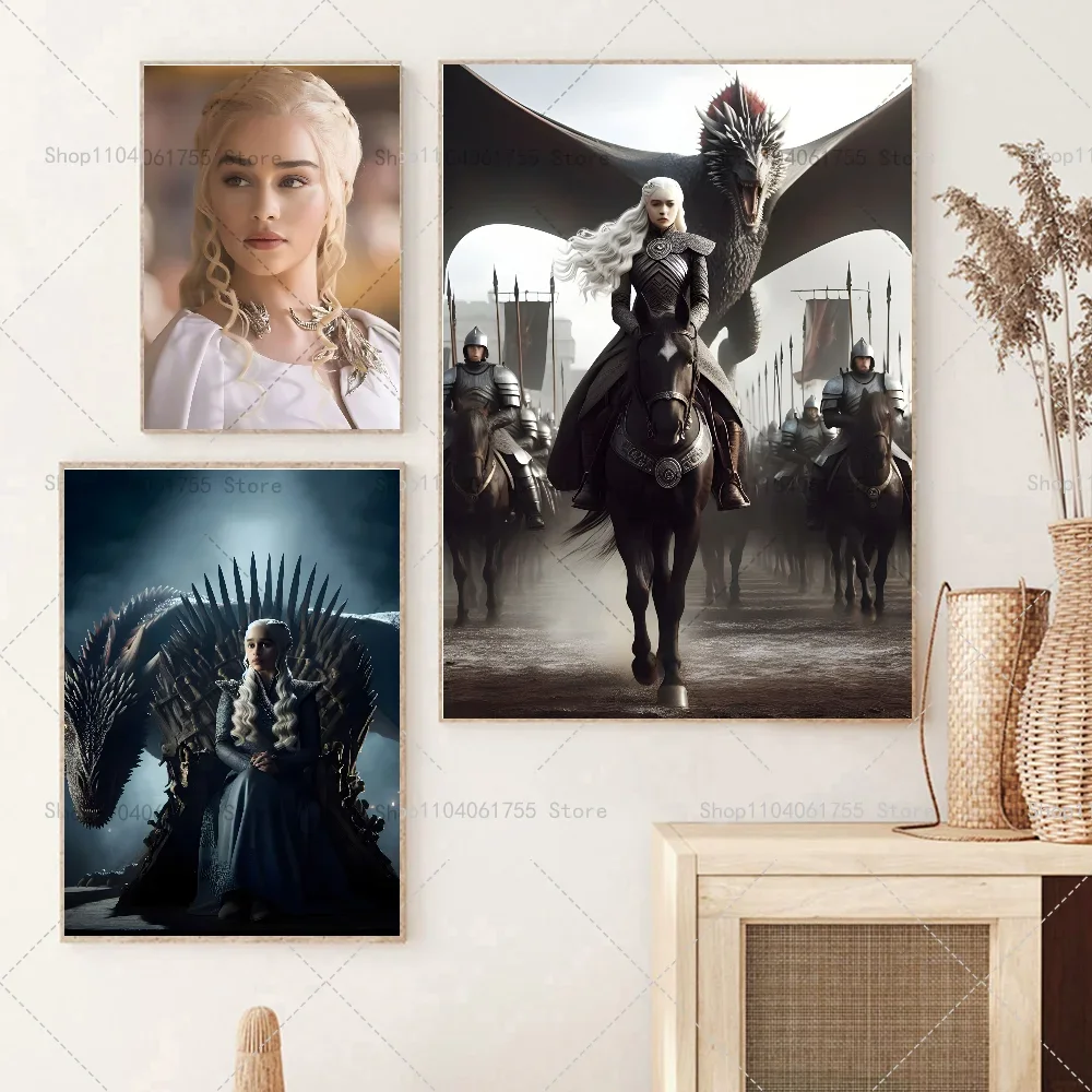 G-Game Of Thrones Dragon Mother Poster Self-adhesive Art Waterproof Paper Sticker Coffee House Bar Room Wall Decor