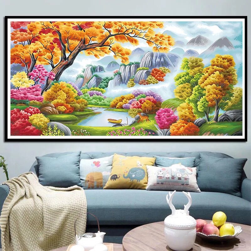 Peach Blossom Garden ​​Pattern DIY Cross Stitch Complete Kits Printed Canvas Embroidery Cotton Thread Needlework Home Decoration