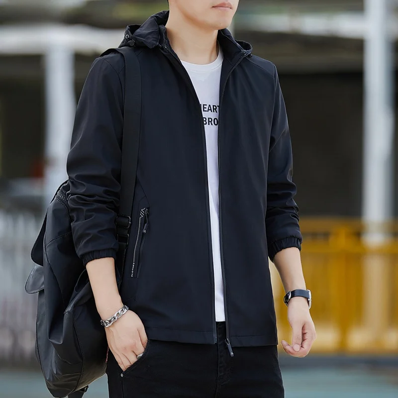 

Мужская повседневная куртка для весны и лета, тонкая, спортивная, для активного отдыха, с капюшоном, на молнии, из полиэстера и нейлона, с защитой от УФ-излучения, с длинными рукавами