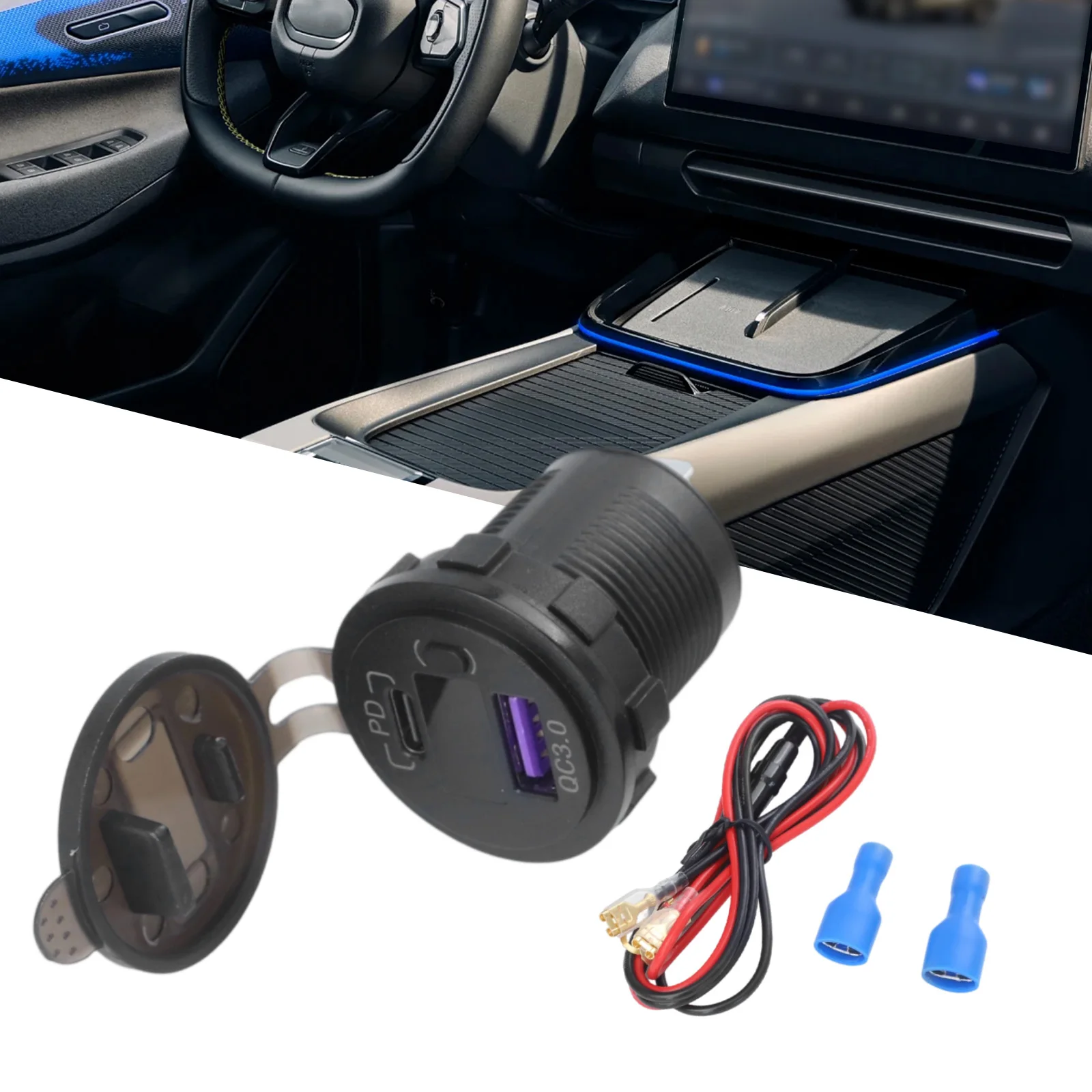 

Outdoor Charging Fast Charge Socket PD 40W Charger Multi-Compatibility LED Voltmeter Display 2-Port USB Charger