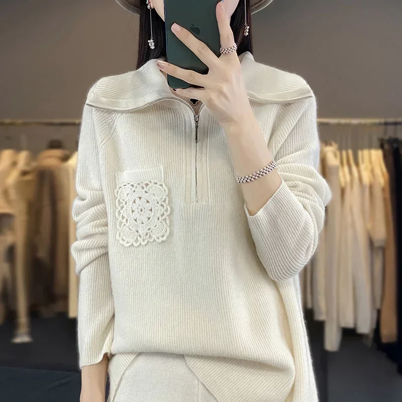 

Tailor Sheep 100% Wool Cashmere Women's Polo Sweater Pullover Comfortable Soft Solid Color Knitted Autumn and Winter New Product