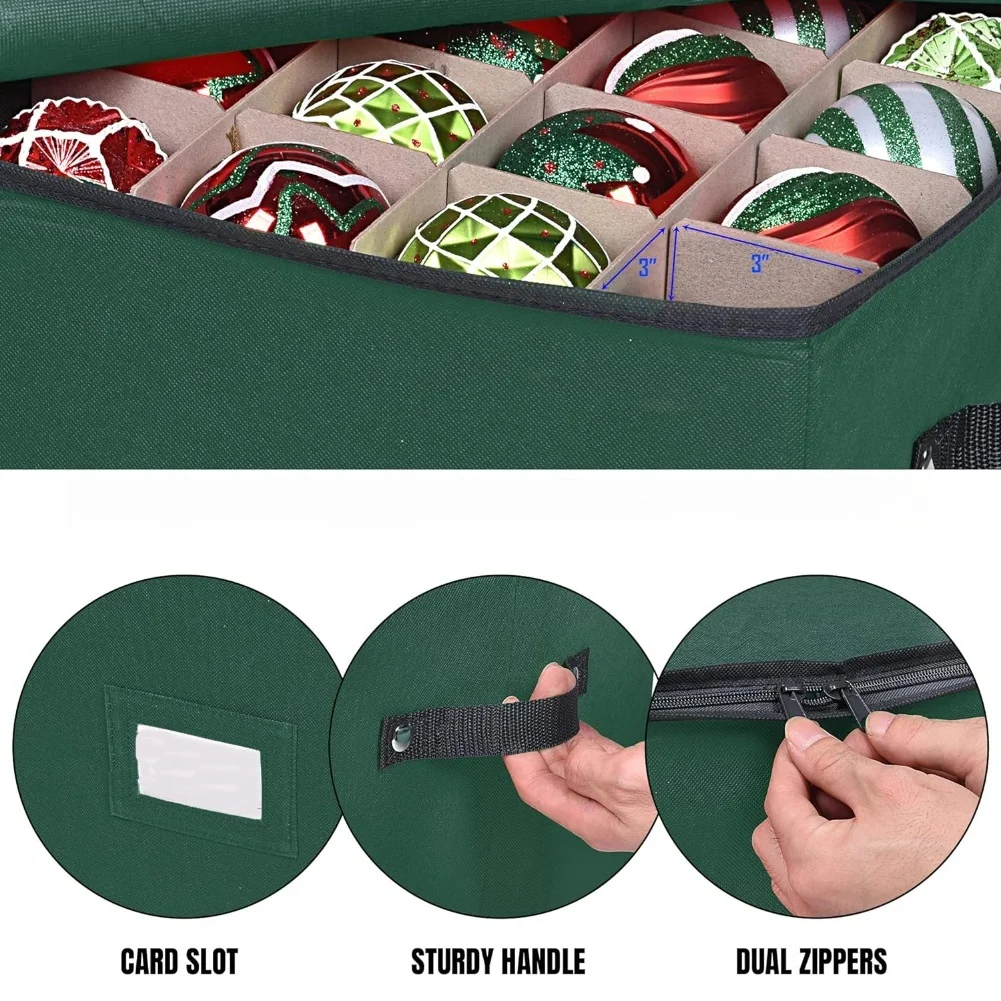 

Compact Christmas Ornament Storage Bag Holds Up to 48 Balls with 3 Removable Trays and Dividers for Organized Storage
