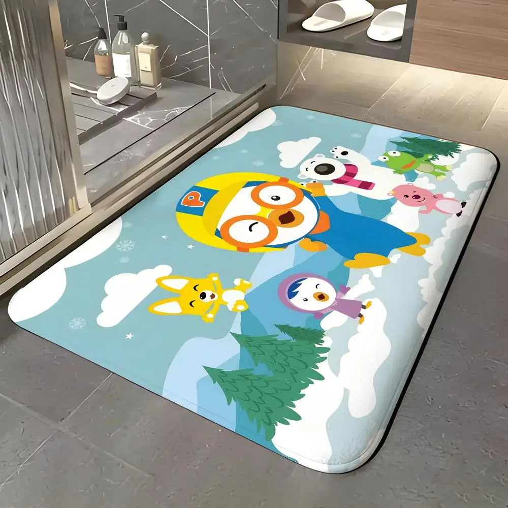 Anime P-Pororo the Little P-Penguin Floor Mat Soft Flannel Entrance Door Mat Non Slip Absorbent Bathroom Bedroom Floor Rug