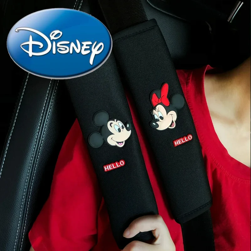 Disney Mickey Mouse Car Seat Belt Covers Anime Figrue Minnie Leather Shoulder Covers Women Men Car Seat Belt Ornament Supplies