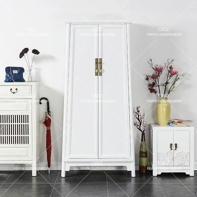 New Chinese Style Wardrobe Classical Round Edge Elm Wood Cabinet Antique A Shape High Vertical Storage Cabinet for Bedroom