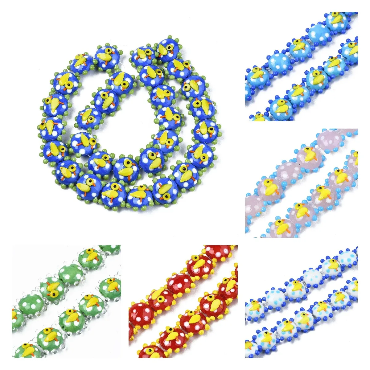 

About 30pcs Cute Duck Animal Lampwork Beads Strand Bumpy Multicolor Spacer Beads For DIY Making Necklace Bracelets Women Jewelry