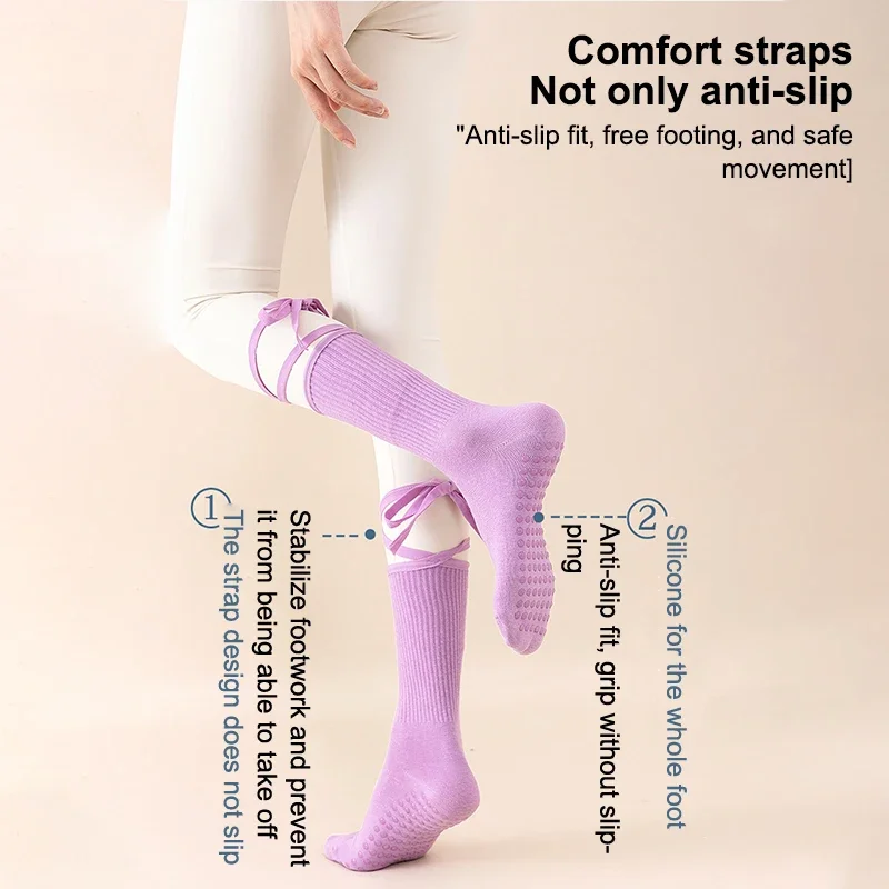 

Professional Women's Yoga Socks Non-slip Cross Drawstring Pilates Workout Multi-color Breathable Gym Fitness Stockings