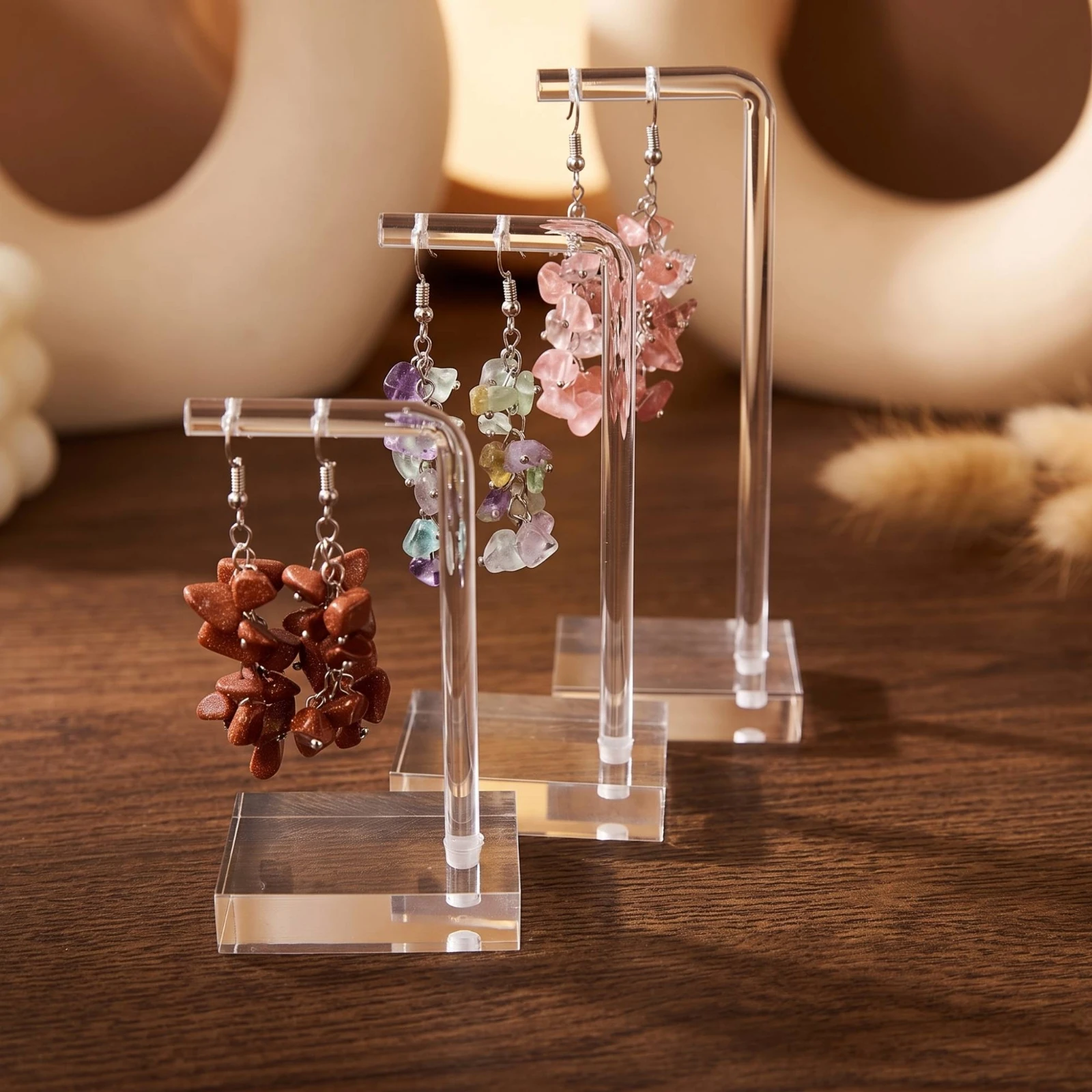 3 Pieces Earring Display Stand Clear Earring Organizer with Rectangular Base Freestanding Space-Saving for Boutiques, Vanity