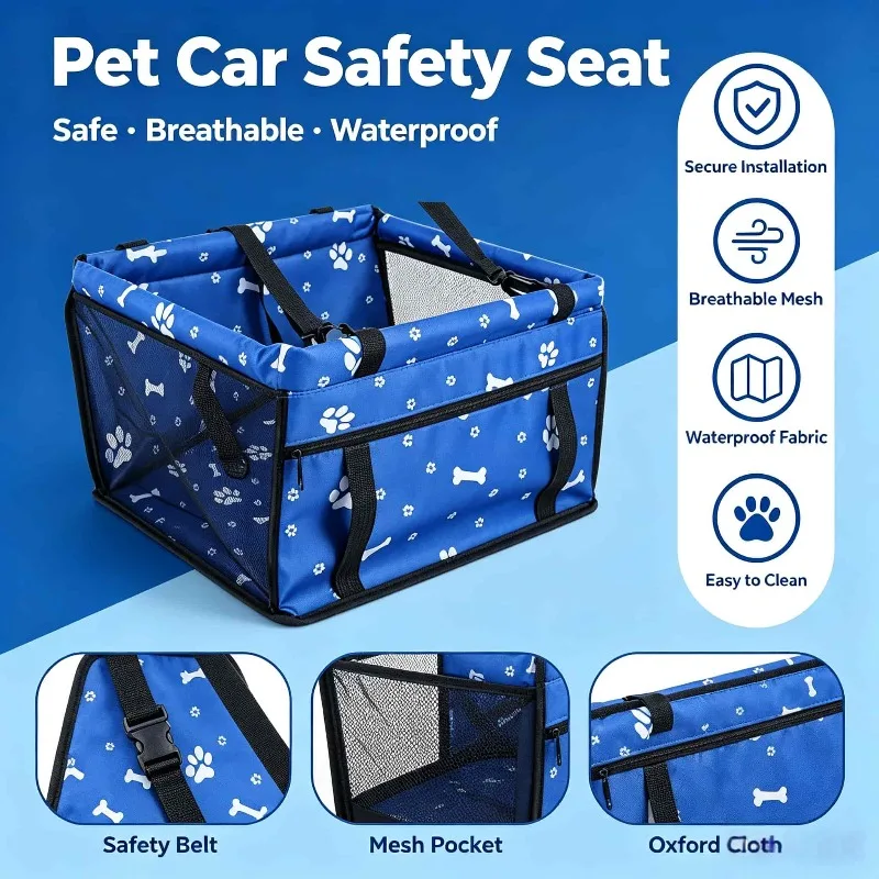 Premium Dog/Cat Car Seat Cushion with Waterproof Hanging Bag - Safe and Comfortable Travelling Experience