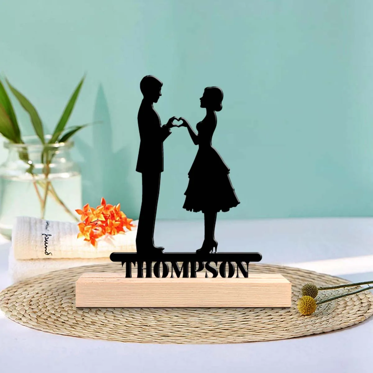 1pc Metal Art Desktop Decoration Custom Name Equipped with Wooden Base New Home Gift for Friends,Decorative Ornaments