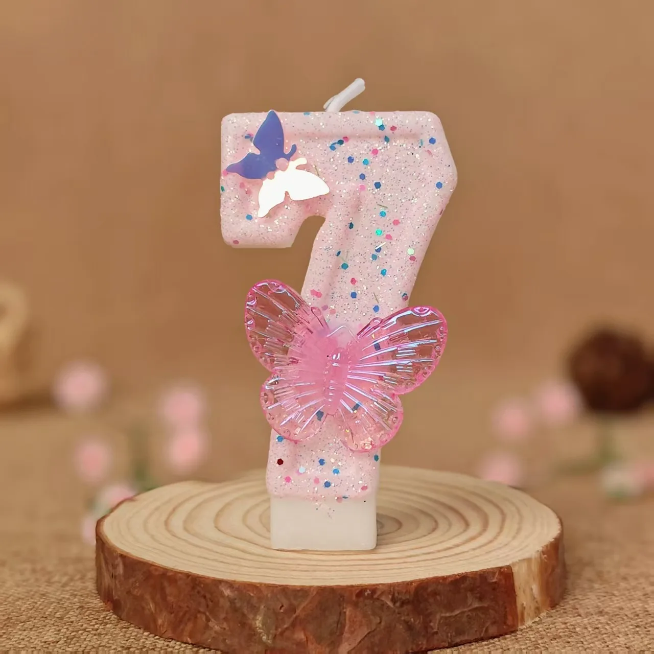 3D-Schmetterlings-Zahlenkerzen 0-9, glänzende, pinkfarbene Glitzerkerzen für Geburtstagskuchen, Kuchendekoration, Partyzubehör – Detail 11
