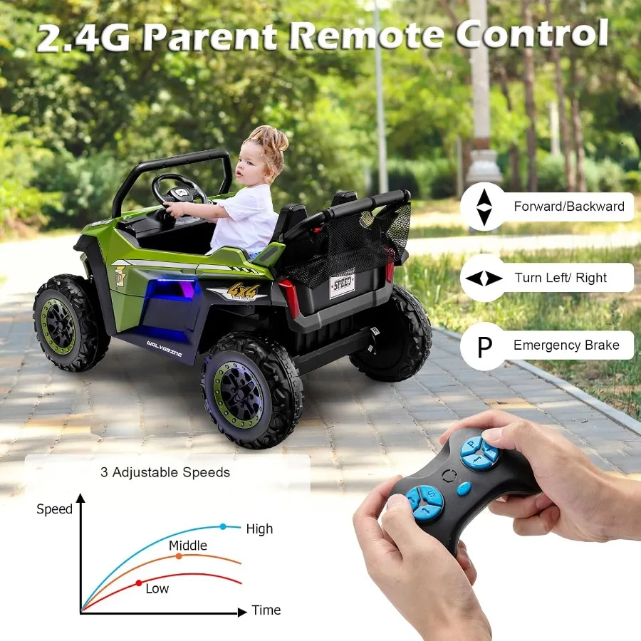 2 Seater Ride on Car for 12V UTV ' Electric Vehicles with Remote Control Spring Suspension Soft Start Music Bluetooth FM Batter