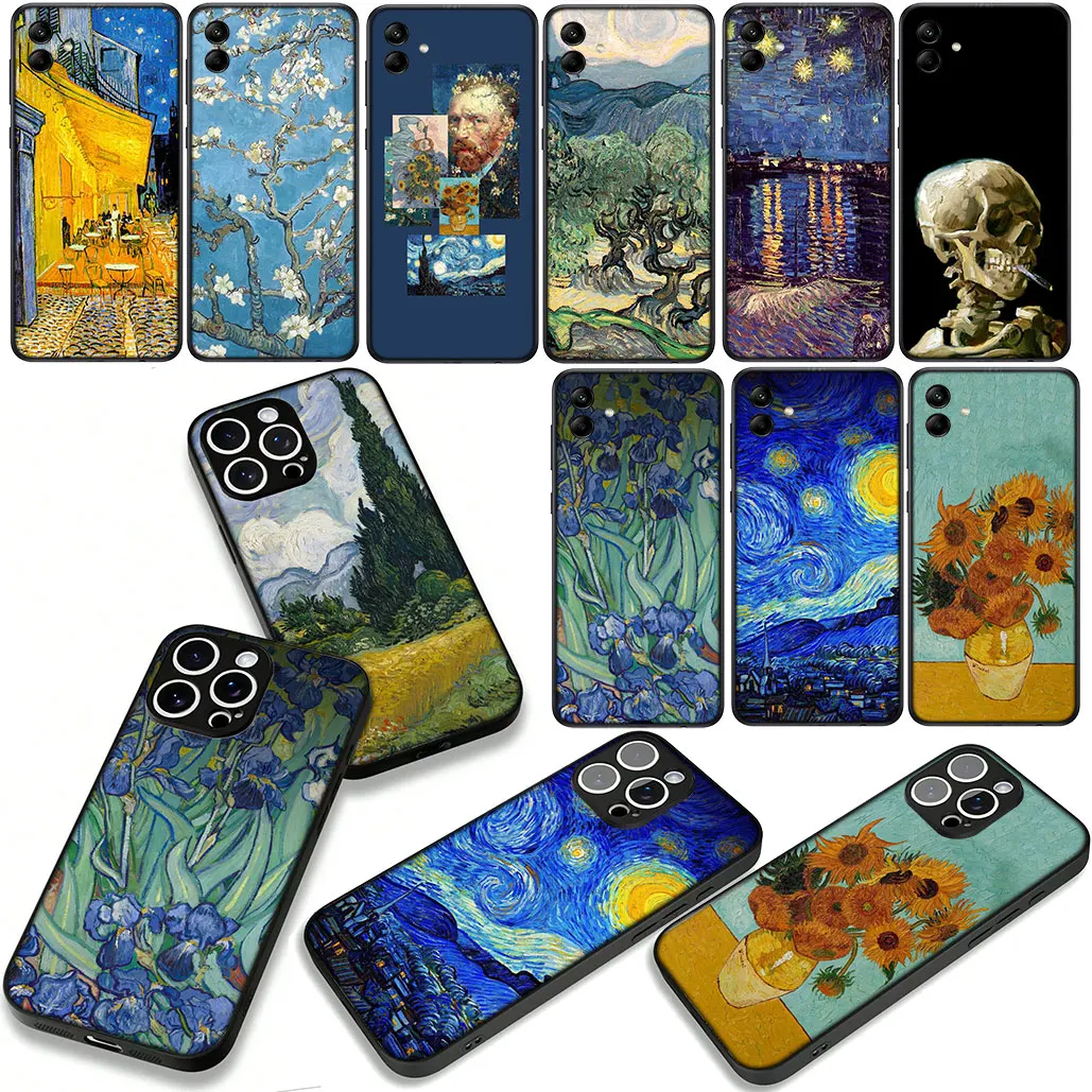 غطاء هاتف لهاتف Xiaomi Redmi Note 14 12 13 ProPlus 13X A4 A3 Pro Plus 12C 13C 14C 4G 5G حافظة ناعمة ليلة مرصعة بالنجوم فان جوخ سكاي آرت #2