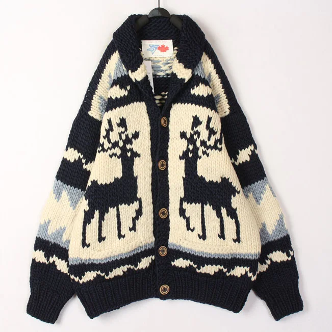 

Vintage Handmade Sweater Nordic Sle Super Thi Retro Deer Open Cardigan Coat Coarse Yarn ex Long Sve Winter Outerwear