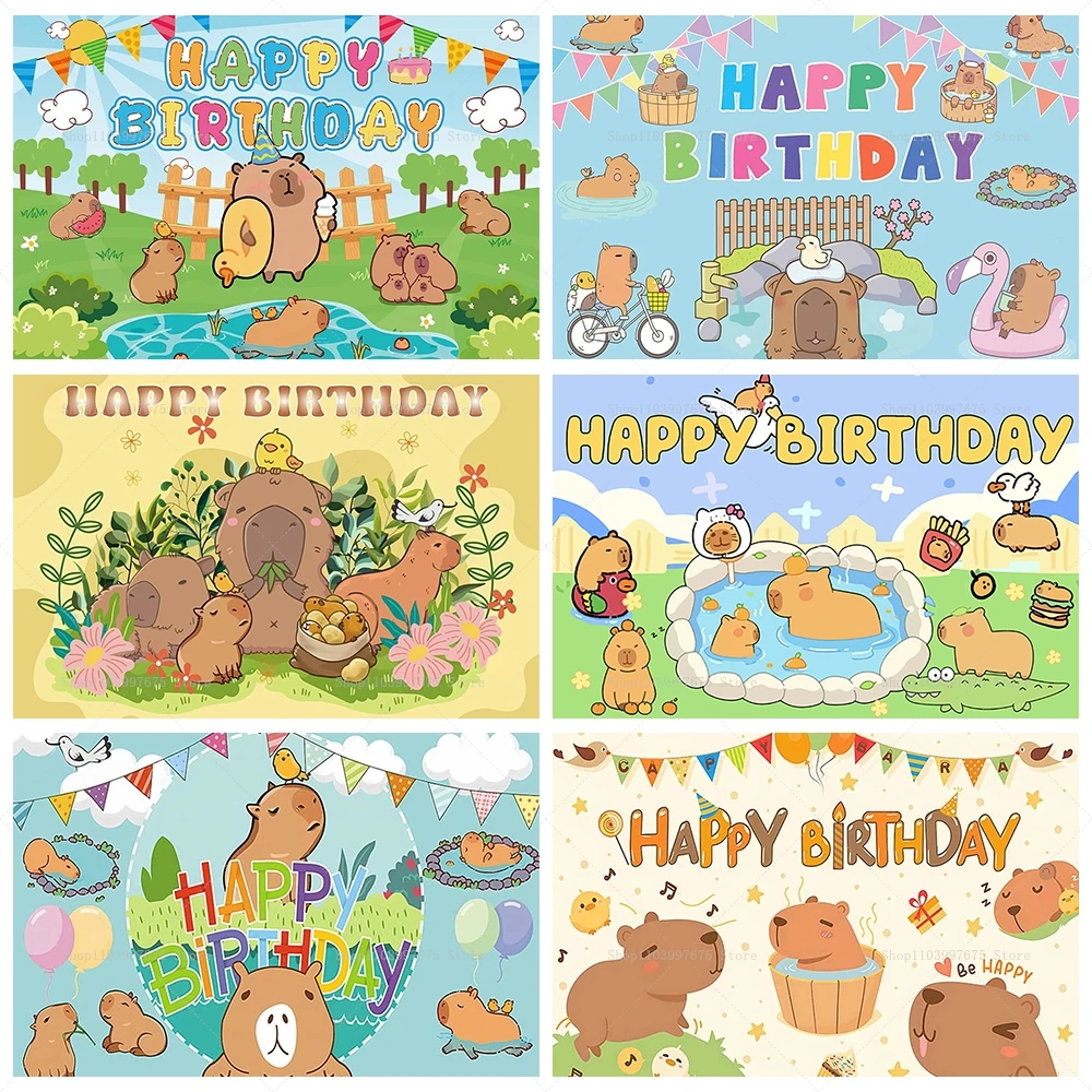 Cute Capybara Theme Backdrop Children\'s Birthday Party Decoration Supplies Photography Background Baby Shower Photo Booth Props