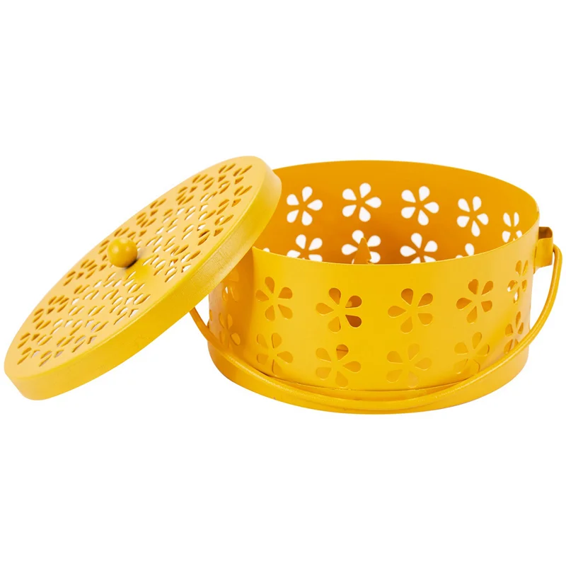 

【Superdeals】4X Nordic Retro Metal Hollow Floral Mosquito Coil Holder Garden Burner Mosquito Repellent Box(Yellow)
