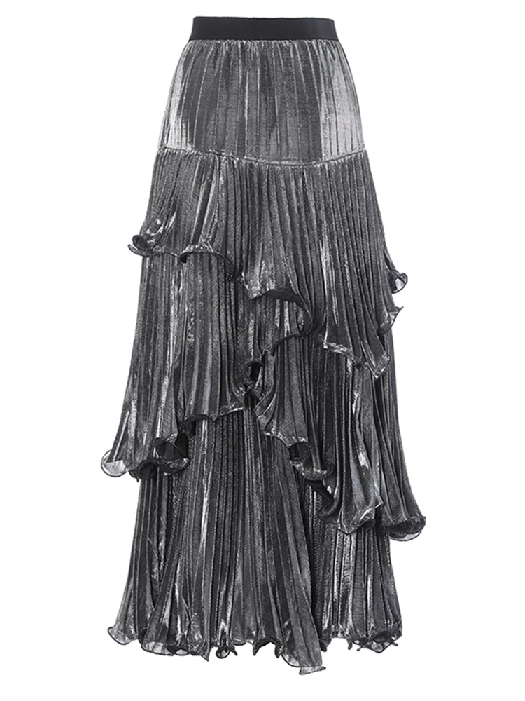 Cintura alta elástica vermelho plissado babados bolo irregular saia de meio corpo moda feminina maré nova primavera outono