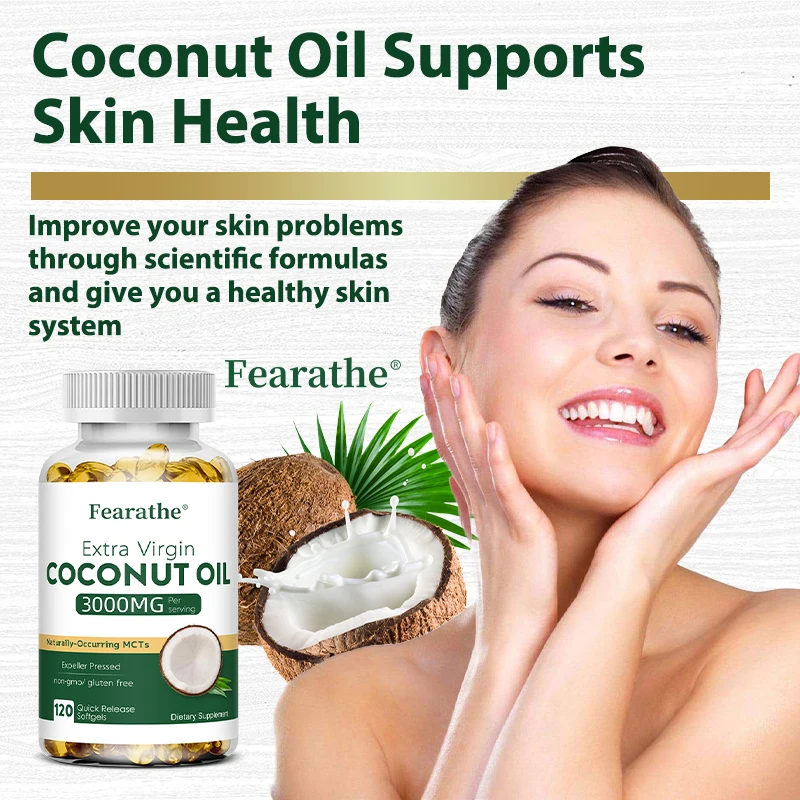 كبسولات زيت جوز الهند 2000 مجم - عضوي بكر ممتاز معصور على البارد للبشرة الصحية والأظافر ونمو الشعر والهضم ومكافحة الشيخوخة #3