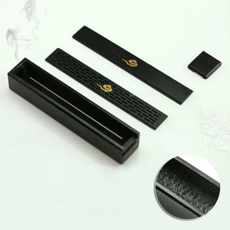 Sandalwood Auspicious Clouds Multi-functional Stick Incense Box/Carved Pattern Portable Indoor Incense Store The Joss Stick Box