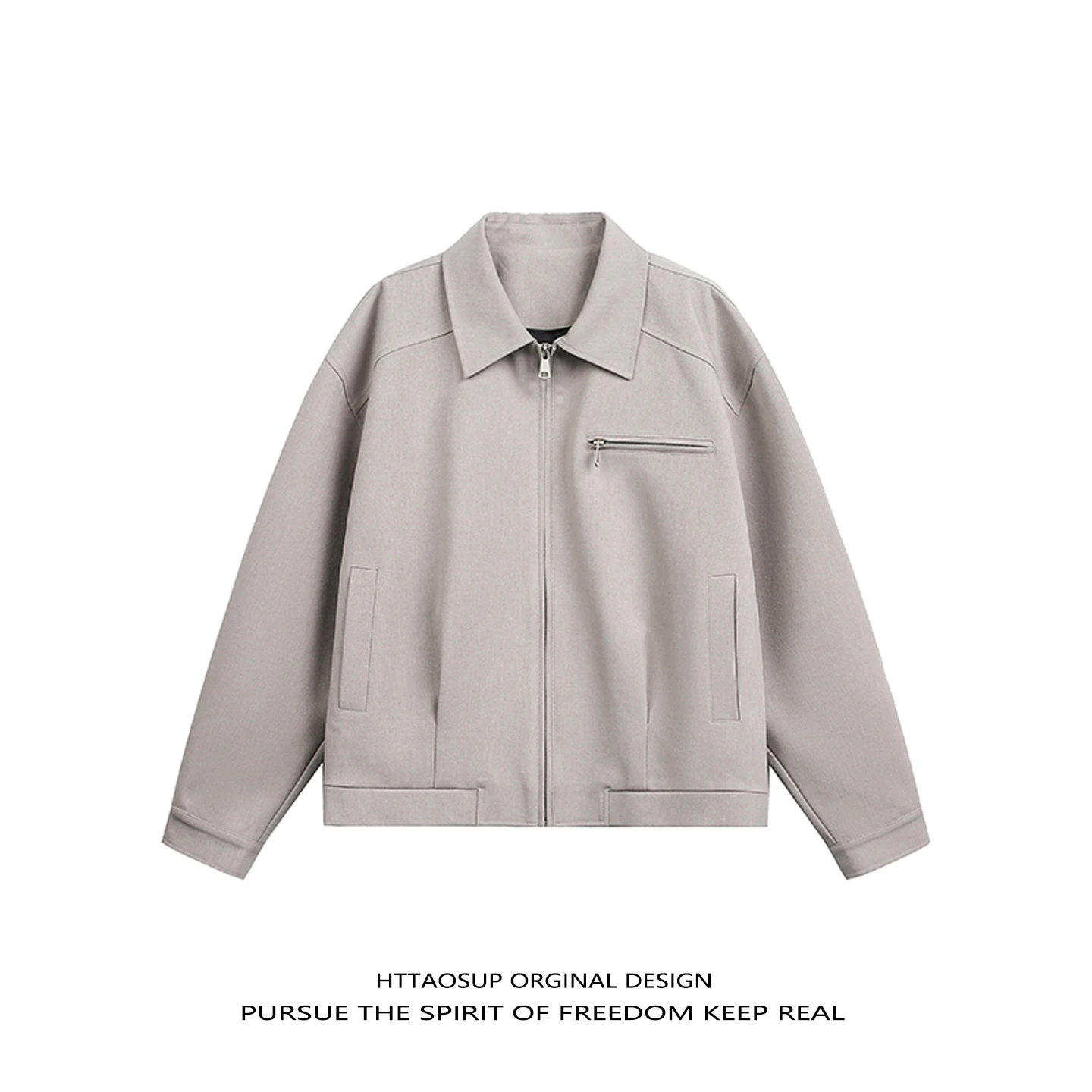 Cleanfit Pure Color Collared Jacket Short Unisex Loose Fit Fashionable Polyester Fiber Zipper Closure Short Coat for Men And ...