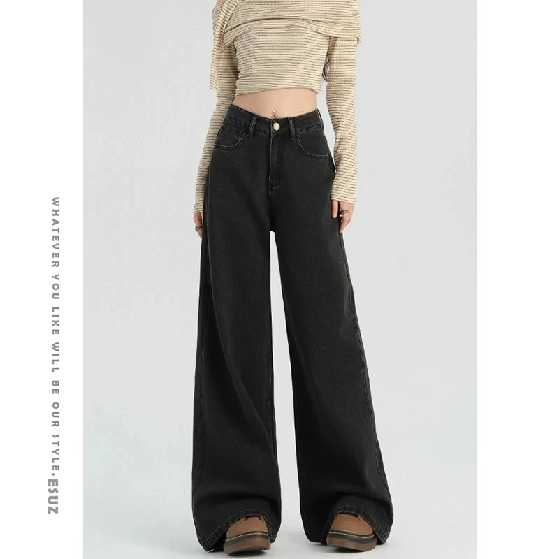 جينز Y2k نسائي واسع الساق فضفاض مستقيم من قماش الدنيم بنطلون فضفاض عتيق مغسول عالي الخصر نمط الشارع غير رسمي قيعان مضيئة