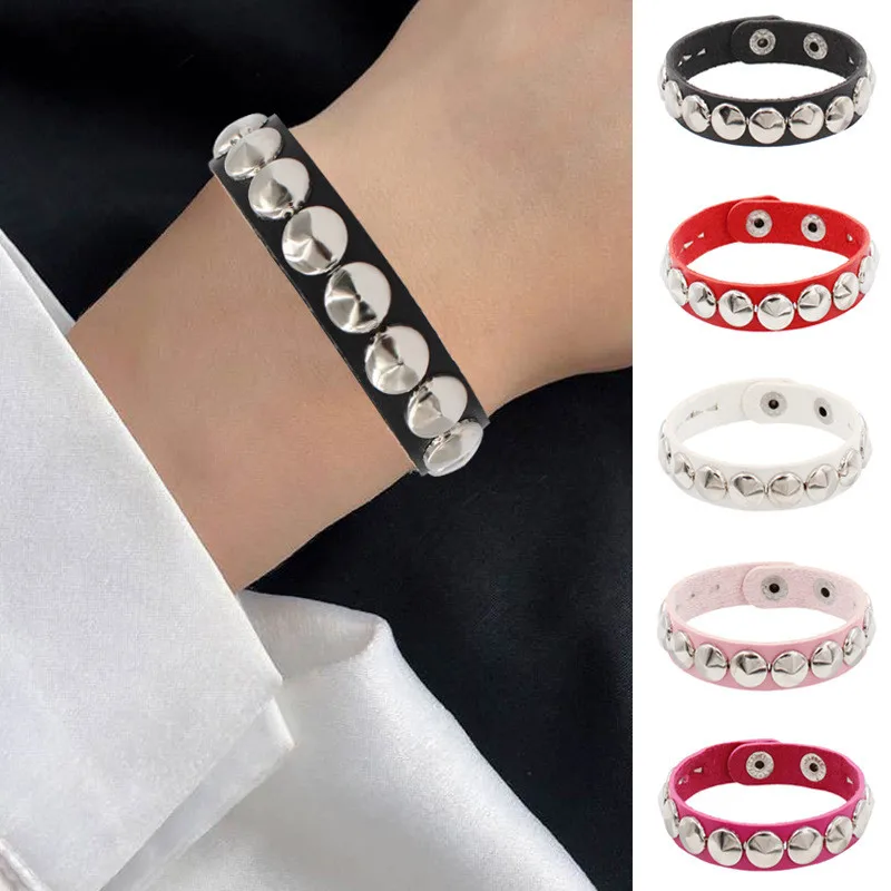 Fashion Punk Rivet Chain Bracelet Spike Leather Rock Style Metal Bracelet Wristbands Unisex Leather Bracelet