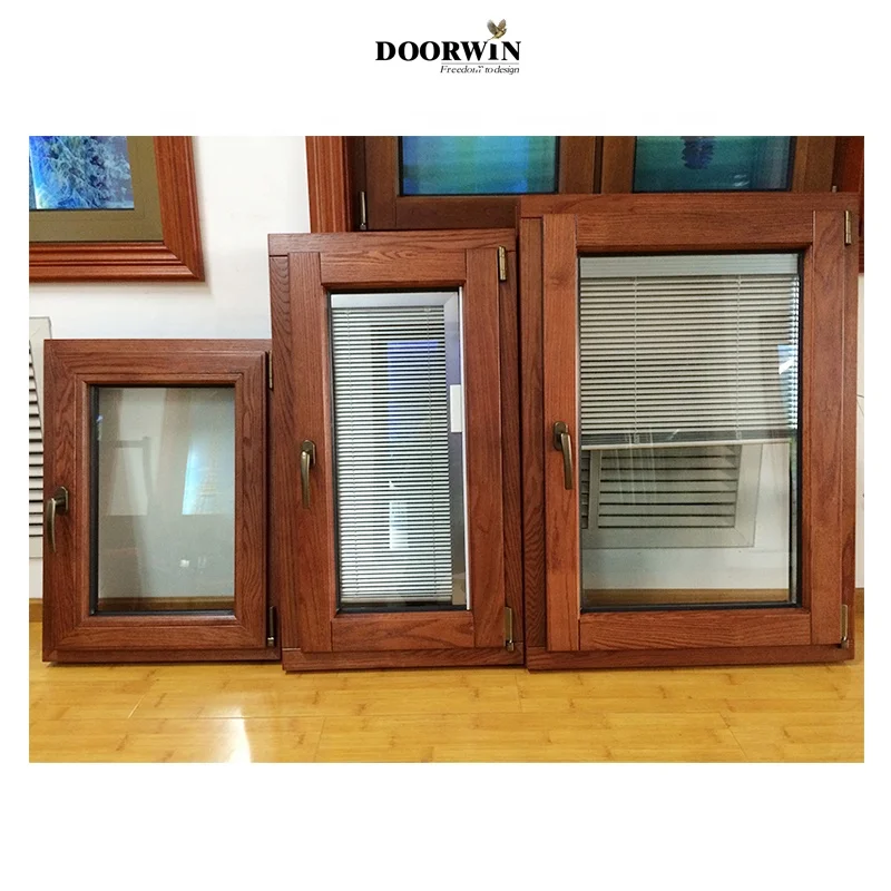 Ventanas abatibles con marco de madera de roble rojo, diseño personalizado americano, con obturador integrado, ventanas de inclinación y giro, los mejores precios, 2023