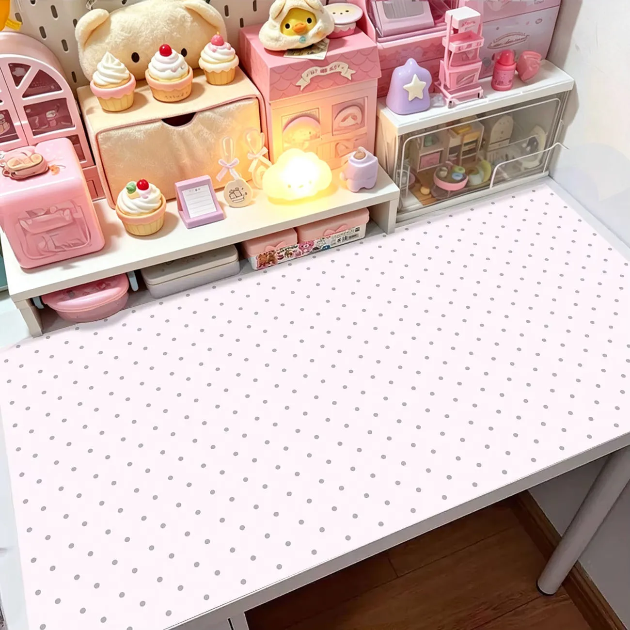 FULL Screen Polka Dots Love Y2K Leather Desk Pad Protector Mouse Pad Office Desk Mat Waterproof Non-Slip PU Desk Blotter Pad
