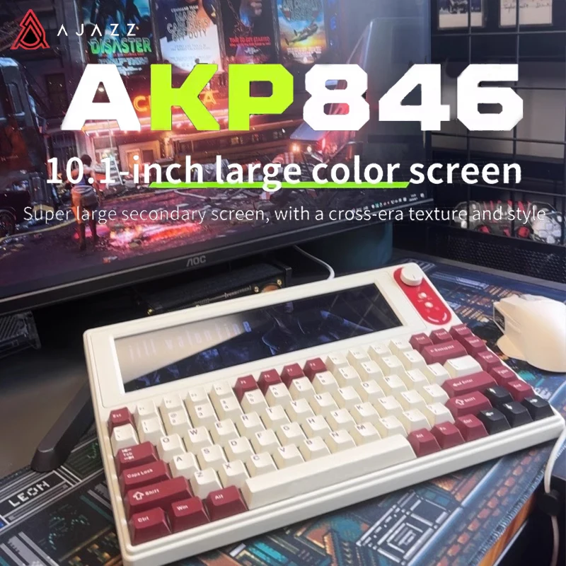 

Ajazz Akp846 Механическая клавиатура с умным дисплеем, 10,1-дюймовый цветной экран, проводной Qmk, программируемый индивидуальный драйвер, офисная игра, киберспорт