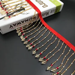 50CM/Piece Fringe Bead Long Tassel Trim Lace 10 CM Wide Red Gold Shiny Tassels Sewing Accessories DIY Clothes Dance Dress