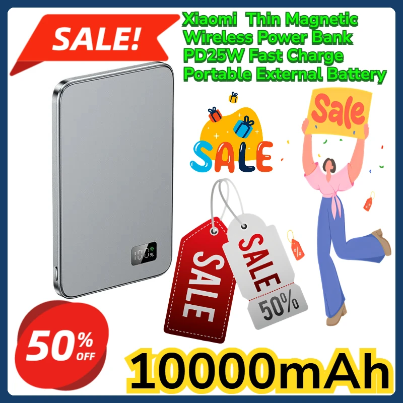 

For Magsafe for Xiaomi Xiaomi 10000mAh Thin Magnetic Wireless Power Bank Fast Charge Portable External Battery