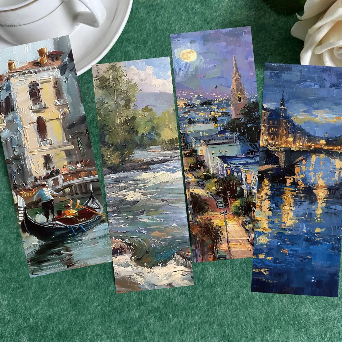 30 قطعة لوحة زيتية للمناظر الطبيعية الإشارات المرجعية ورقة بطاقة صفحة الديكور الإشارات المرجعية صفحات القراءة، علامات الكتاب، قرطاسية الطلاب #3