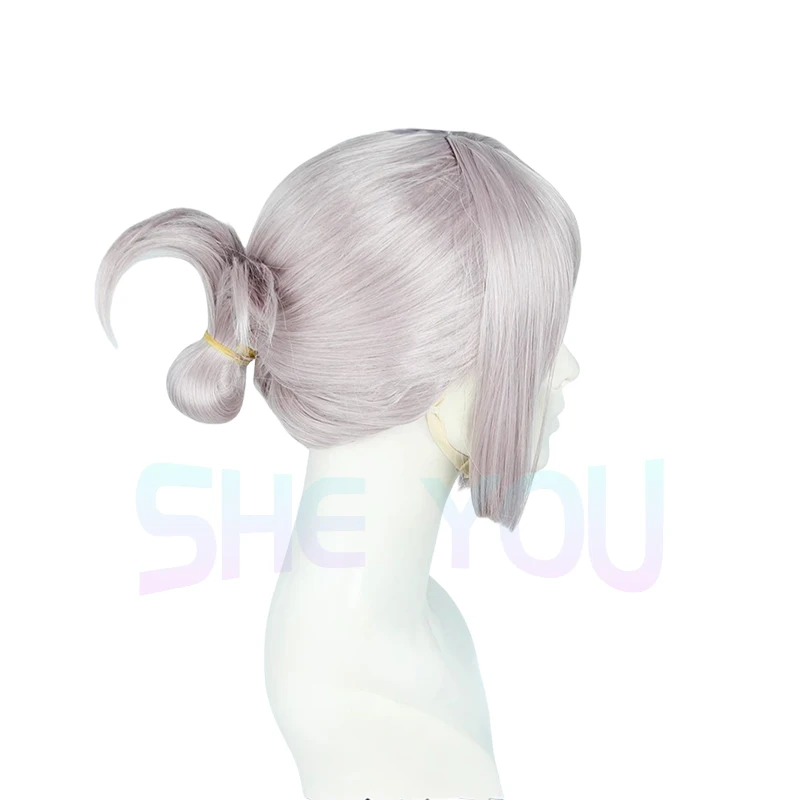 FGO Oberon Cosplay Wig Grey Pink Bun Heat Resistant Hair Game Fate Grand Order Pretender Adult Halloween Role Play Headwear