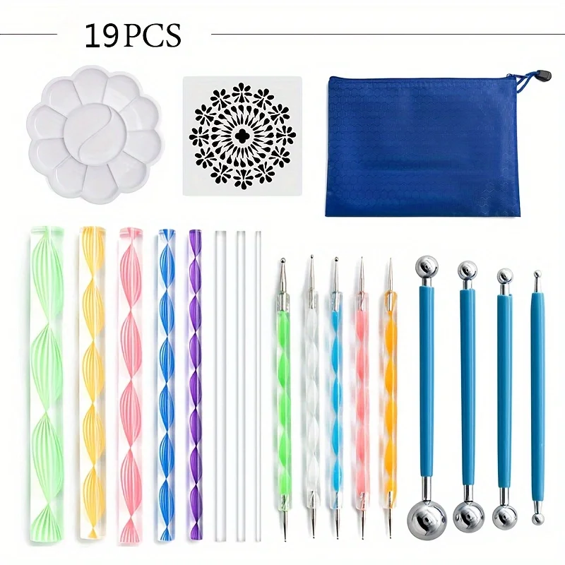 

19pcs New Mandala Dotting Tools Dotting Pens Rock Painting Kits Dot Art Pen Paint Stencil Set Painting Stencils Template Rocks