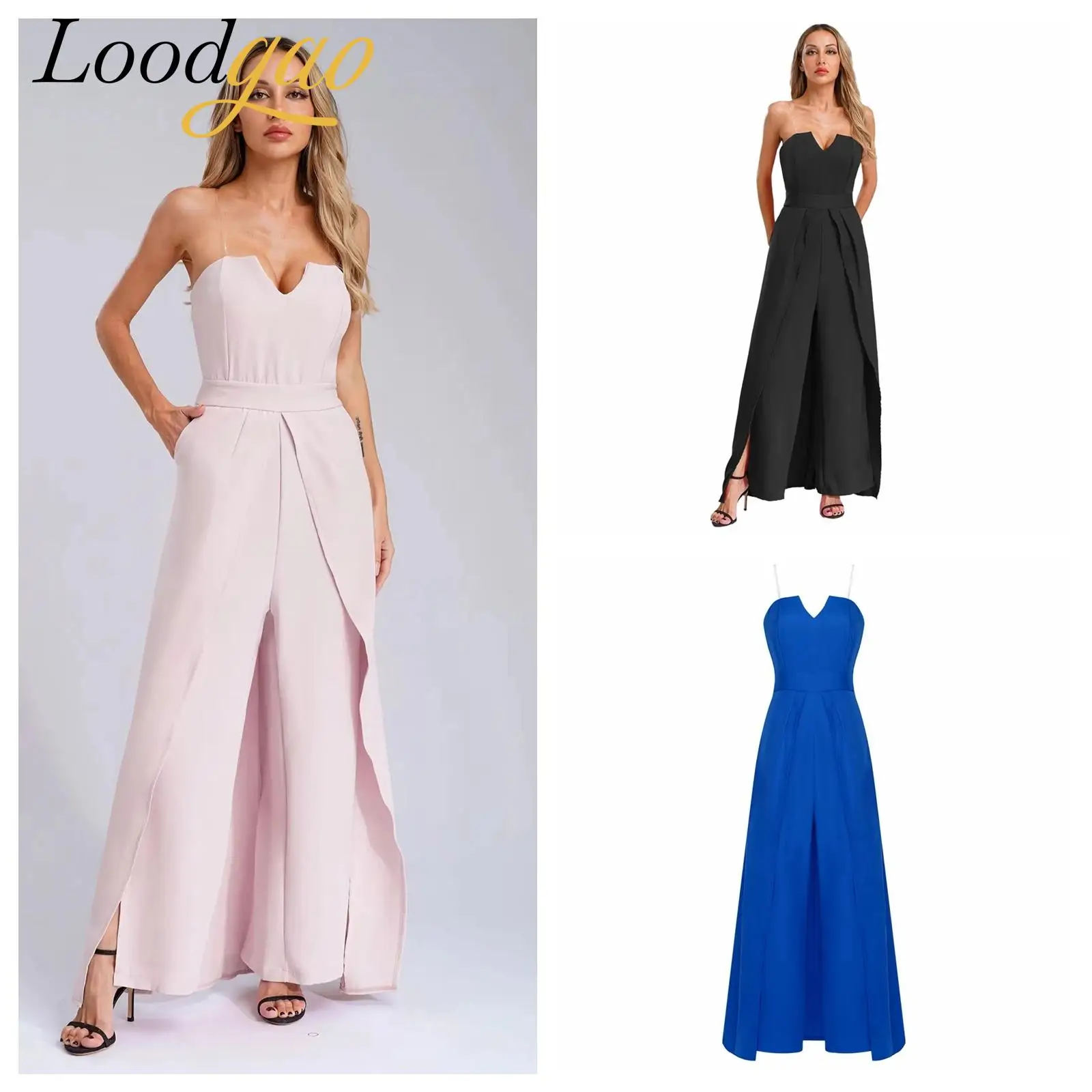 

Off Shoulder Jumpsuits for Women Wide Leg Pants Fashion Side Slit Femme Banquet Wedding Costumes Woman's Pageant Party Jumpsuit