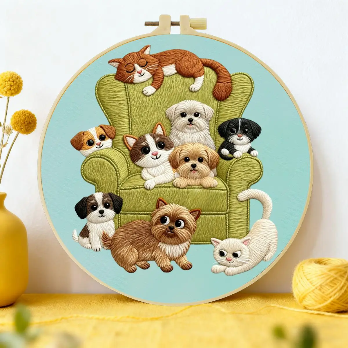 1 Stück 20X20CM/15X15CM 7,87/6,3 Zoll Niedliches Haustier Stickerei-Starter-Set DIY-Kit DIY-Stickerei-Set Handarbeiten Heimdekoration