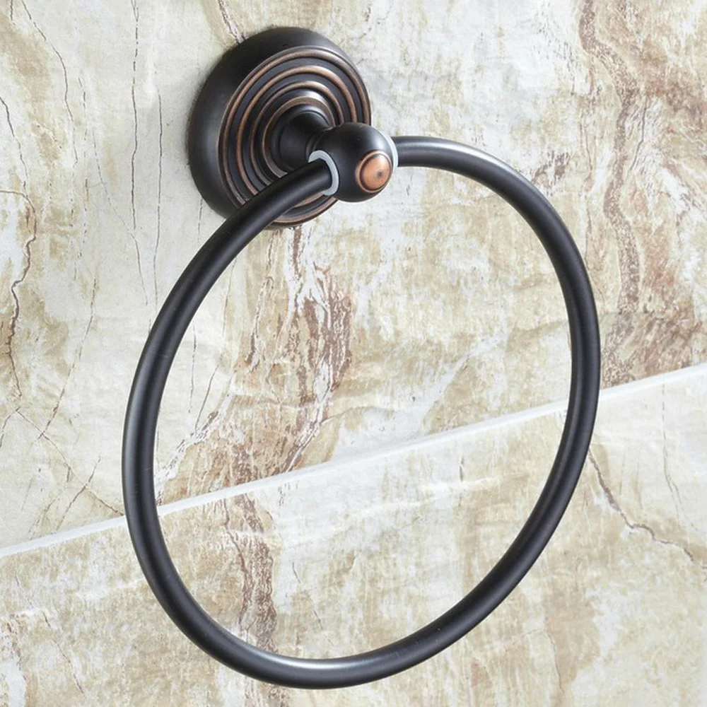 Black Oil Rubbed Brass Round Style Wall-Mounted Towels Ring Holder Hanger Bathroom Towel Bar Nba072