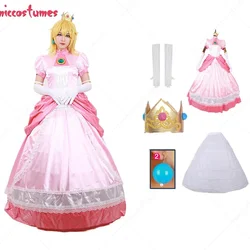 Miccostumes Adult Halloween Peach Cosplay Costume Dress Women Princess Cosplay Costume Pink Dress Glove Earrings Crown Petticoat