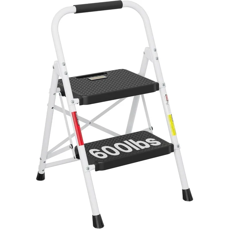 2-Step Ladder, Folding Step Stools for Adults with Wide Anti-Slip Pedals, Max Load Capacity 600lbs Sturdy Steel Ladder