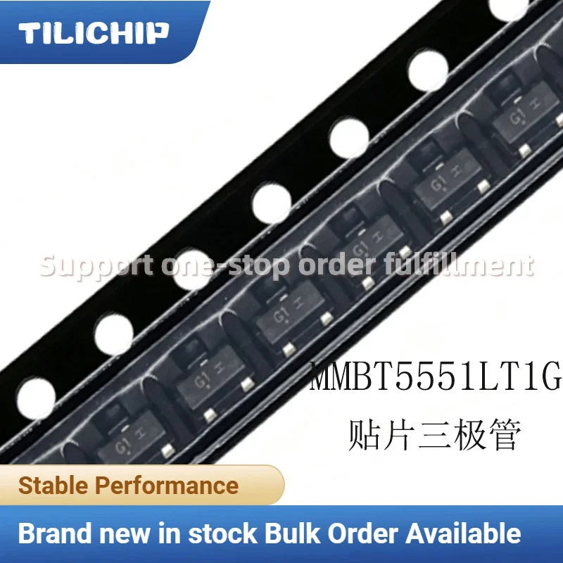 100PCS Brand new MMBT5551LT1G, silk screen G1, SOT-23 package, 160V NPN transistor, brand new and original